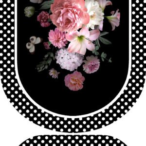 Black Floral Oval Bath Mat Set